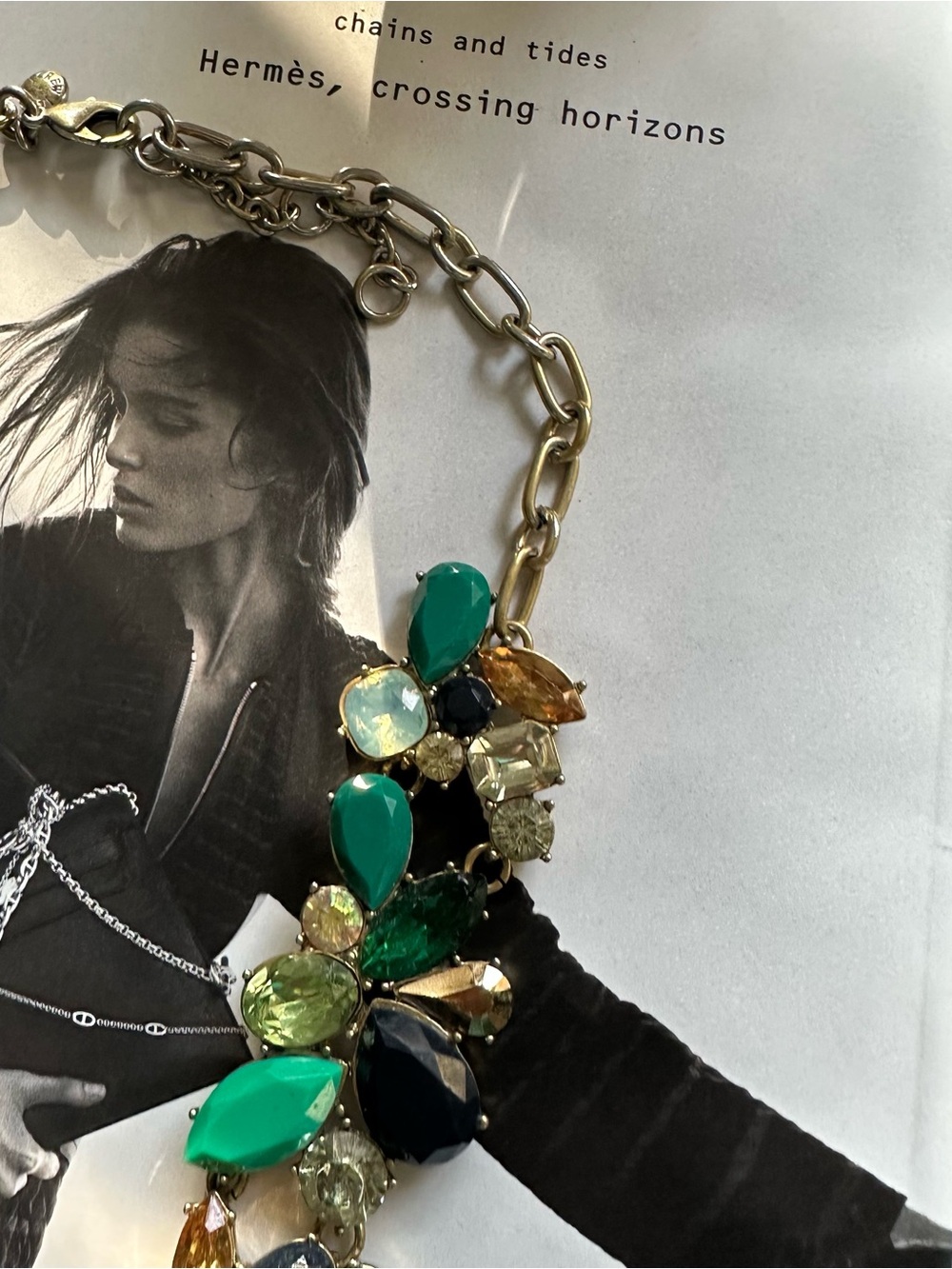 J. Crew Statement Necklace with Green and Blue Iridescent Crystal Gemstones - Picture 6 of 8